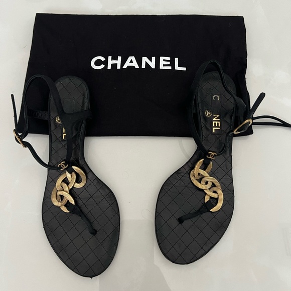 CHANEL Shoes - Chanel Interlocking CC Logo T-Strap Sandals